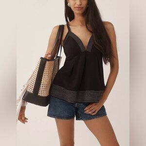 NWT Size XL - By Anthropologie Deep-V-Neck Peplum Strappy Top (NWT US$ 78)